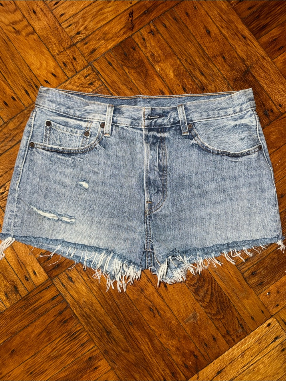 Levi's Light Blue Frayed Hem Denim Shorts worn once